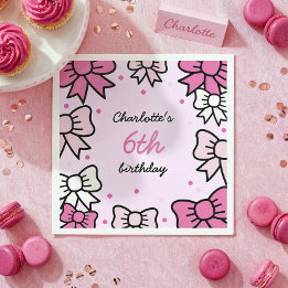 Hello Cutie Cartoon Pink Bow Birthday Party Servet