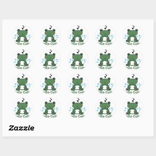 Hello Cutie Frog Sticker – Cute Aesthetic Round St (Vel)