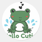 Hello Cutie Frog Sticker – Cute Aesthetic Round St (Voorkant)