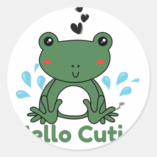 Hello Cutie Frog Sticker – Cute Aesthetic Round St (Voorkant)