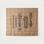 Hello Cutie Girly Cute Brown Gingham Baby Backdrop Wandkleed (Voorkant (horizontaal))