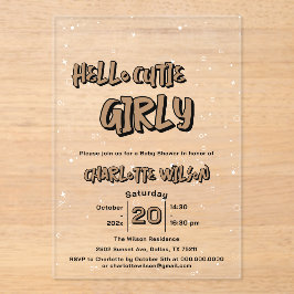Hello Cutie Girly Cute Brown Gingham Baby Shower Acryl Uitnodigingen
