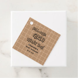 Hello Cutie Girly Cute Brown Gingham Baby Shower Bedankjes Labels