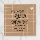 Hello Cutie Girly Cute Brown Gingham Baby Shower Bedankjes Labels (Achterkant)
