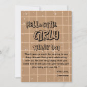 Hello Cutie Girly Cute Brown Gingham Baby Shower Bedankkaart (Voorkant)