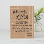 Hello Cutie Girly Cute Brown Gingham Baby Shower Bedankkaart (Staand voorkant)
