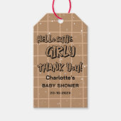 Hello Cutie Girly Cute Brown Gingham Baby Shower Cadeaulabel (Voorkant)