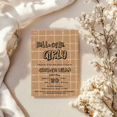Hello Cutie Girly Cute Brown Gingham Baby Shower Kaart