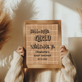 Hello Cutie Girly Cute Brown Gingham Baby Welcome Poster