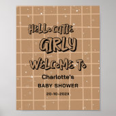 Hello Cutie Girly Cute Brown Gingham Baby Welcome Poster (Voorkant)