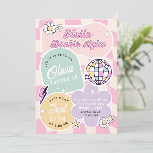 Hello Double Digits 10th birthday party Kaart (Staand voorkant)