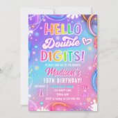 Hello Double Digits Neon Glow Girl 10th Birthday Kaart (Voorkant)