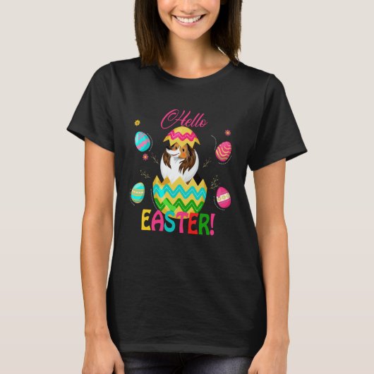 Hello Easter Shetland Sheepdog Inside Chocolate Eg T-shirt (Voorkant)