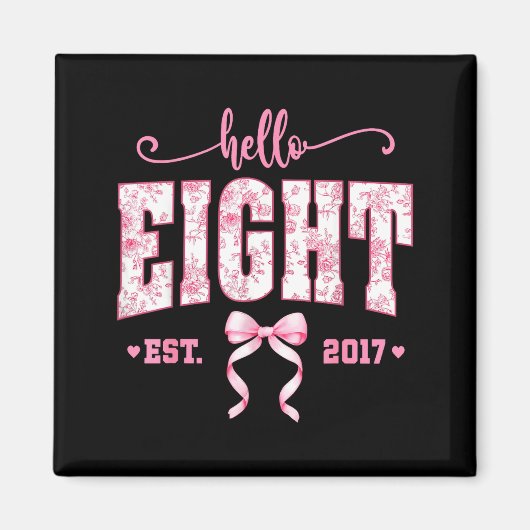 Hello Eight Est 2017 8th Birthday Girl Floral Coqu Magneet (Voorkant)