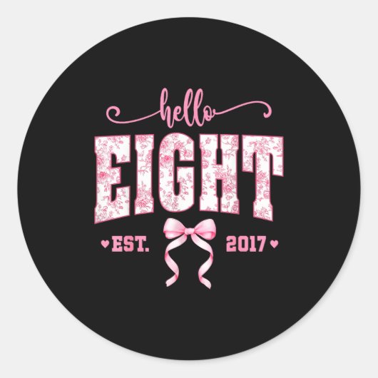 Hello Eight Est 2017 8th Birthday Girl Floral Coqu Ronde Sticker (Voorkant)