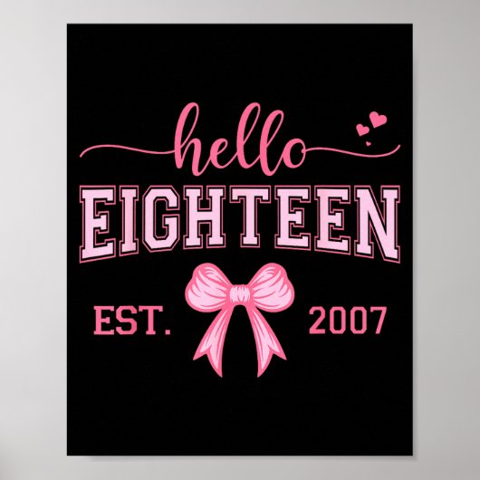 Hello Eighteen Est 2007 Coquette Bow 18th Birthday Poster (Voorkant)