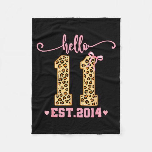 Hello Eleven Est 2014 11th Birthday Coquette Bow L Fleece Deken (Voorkant)