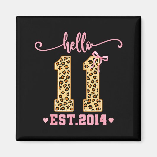 Hello Eleven Est 2014 11th Birthday Coquette Bow L Magneet (Voorkant)