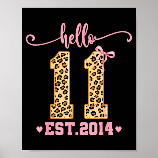 Hello Eleven Est 2014 11th Birthday Coquette Bow L Poster (Voorkant)