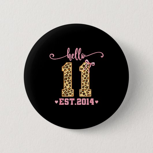 Hello Eleven Est 2014 11th Birthday Coquette Bow L Ronde Button 5,7 Cm (Voorkant)