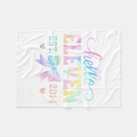 Hello Eleven Est 2014 Coquette Bow 11th Birthday G Fleece Deken (Voorkant (Horizontaal))