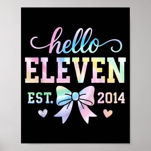 Hello Eleven Est 2014 Coquette Bow 11th Birthday G Poster (Voorkant)