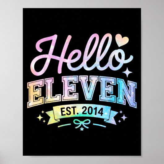 Hello Eleven Est 2014 Coquette Bow 11th Birthday G Poster (Voorkant)