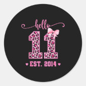Hello Eleven Est 2014 Coquette Bow 11th Birthday G Ronde Sticker (Voorkant)