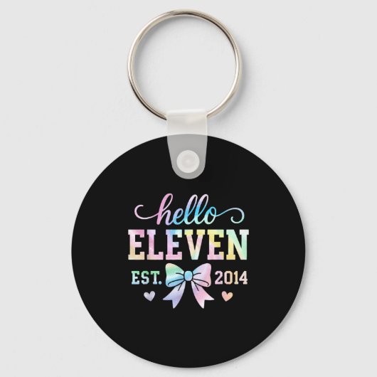 Hello Eleven Est 2014 Coquette Bow 11th Birthday G Sleutelhanger (Voorkant)