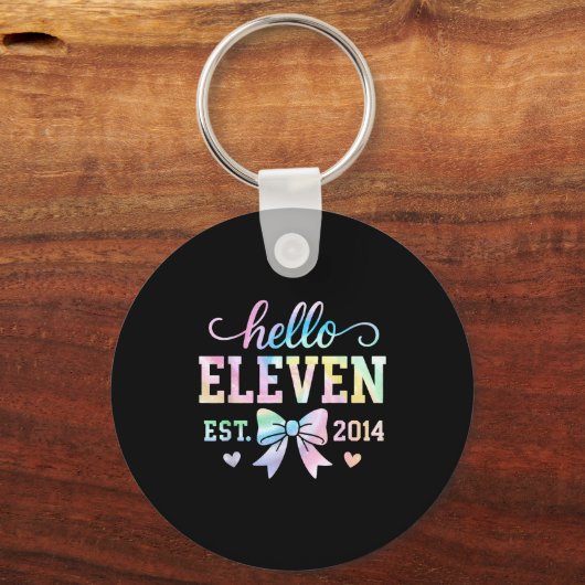 Hello Eleven Est 2014 Coquette Bow 11th Birthday G Sleutelhanger (Voorkant)