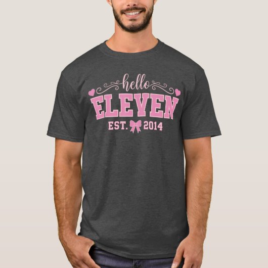 Hello Eleven Est 2014 Coquette Bow 11th Birthday G T-shirt (Voorkant)