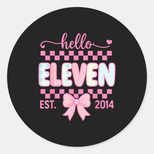 Hello Eleven Est 2014 Coquette Bow Happy 11th Birt Ronde Sticker (Voorkant)