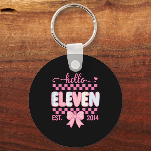 Hello Eleven Est 2014 Coquette Bow Happy 11th Birt Sleutelhanger (Voorkant)