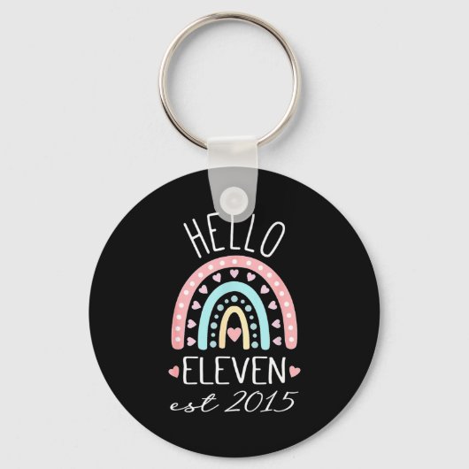 Hello Eleven Est 2015 Birthday Rainbow Born In 201 Sleutelhanger (Voorkant)