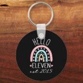 Hello Eleven Est 2015 Birthday Rainbow Born In 201 Sleutelhanger (Voorkant)