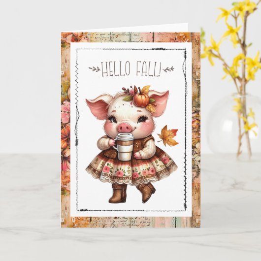 Hello Fall Adorable Farmhouse Pig  Kaart (Gele Bloem)