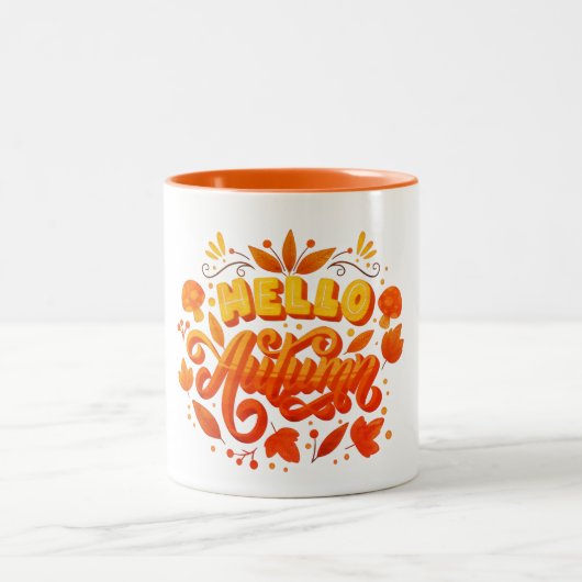 Hello Fall Autumn Leaves Coffee Mug | Cozy Two-Ton Tweekleurige Koffiemok (Center)