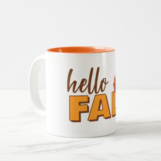Hello Fall Autumn Mug Tweekleurige Koffiemok (Voorkant links)