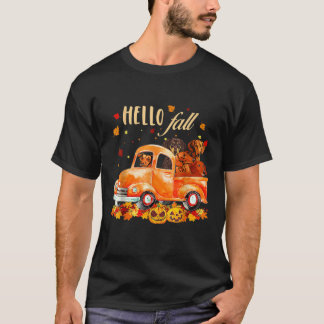 Hello Fall Funny Dachshund  Halloween pumkin  T-shirt