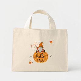 Hello Fall Gnome On Pumpkin Tote Bag