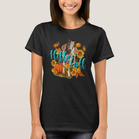Hello Fall Goat Animal Farm Autumn Fall Thanksgivi T-shirt (Voorkant)
