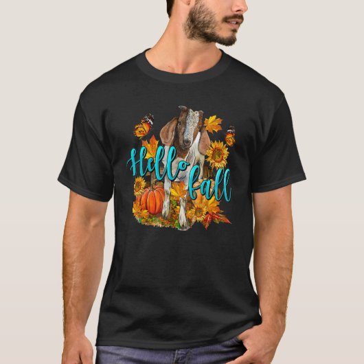 Hello Fall Goat Animal Farm Autumn Fall Thanksgivi T-shirt (Voorkant)