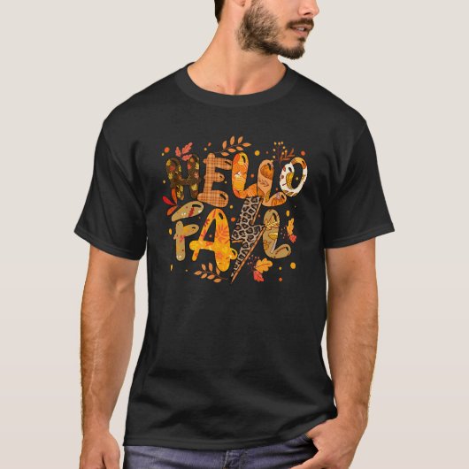 Hello Fall Leopard Buffalo Plaid Fall Autumn Thank T-shirt (Voorkant)