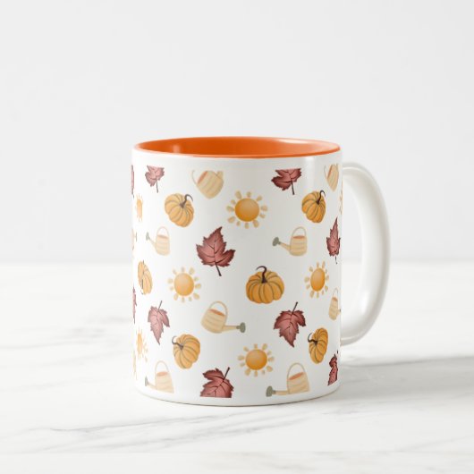 “Hello Fall” Mug | Cozy Autumn Aesthetic | Seasona Tweekleurige Koffiemok (Voorkant rechts)