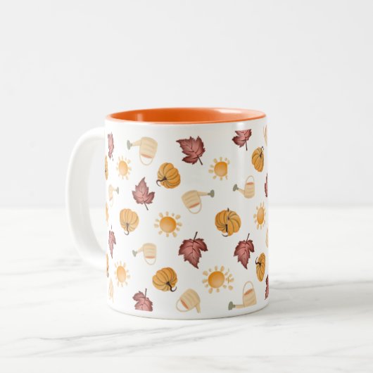 “Hello Fall” Mug | Cozy Autumn Aesthetic | Seasona Tweekleurige Koffiemok (Voorkant links)