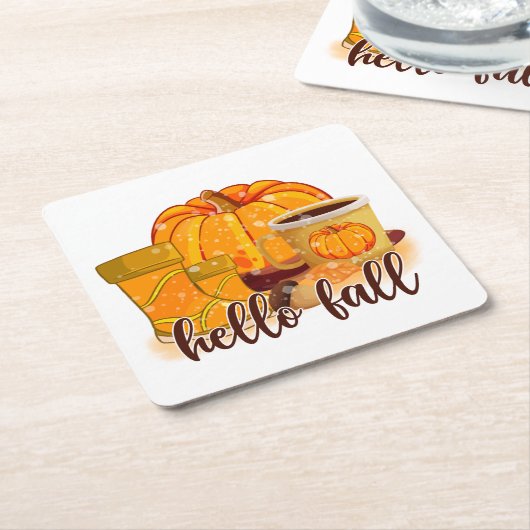 Hello Fall Pumpkin & Boots Coaster Kartonnen Onderzetters (Schuin)
