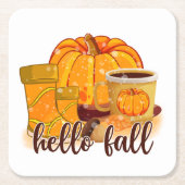 Hello Fall Pumpkin & Boots Coaster Kartonnen Onderzetters (Voorkant)