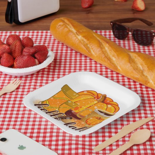 Hello Fall Pumpkin & Boots Paper Plate Papieren Bordje (Picknick)