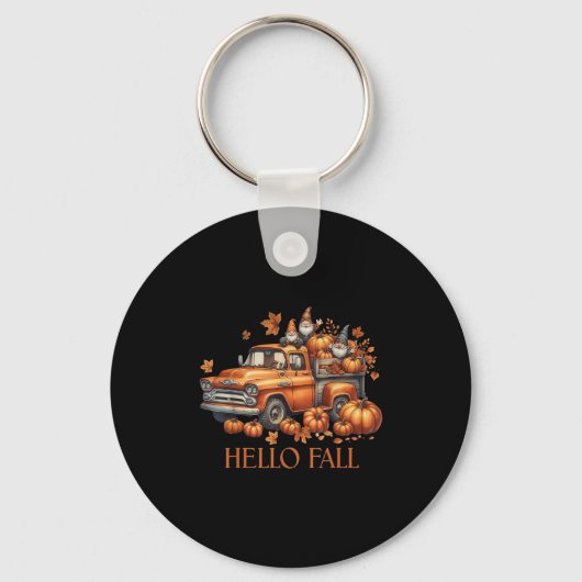 Hello Fall Pumpkin Ckup Truck Gnome Autumn Tree Fa Sleutelhanger (Voorkant)