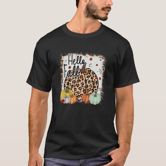 Hello Fall Theme Cheetah Pumpkin Leopard Thanksgiv T-shirt (Voorkant)